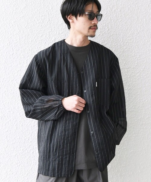 SHIPS any（シップス エニィ）の「【SHIPS any別注】迷迭香: シアー メッシュ プリント ノーカラー シャツ ジャケット◇（シャツ/ブラウス・メンズ・ベージュ/ブルー/ブラック・02/03）」の8枚目の写真