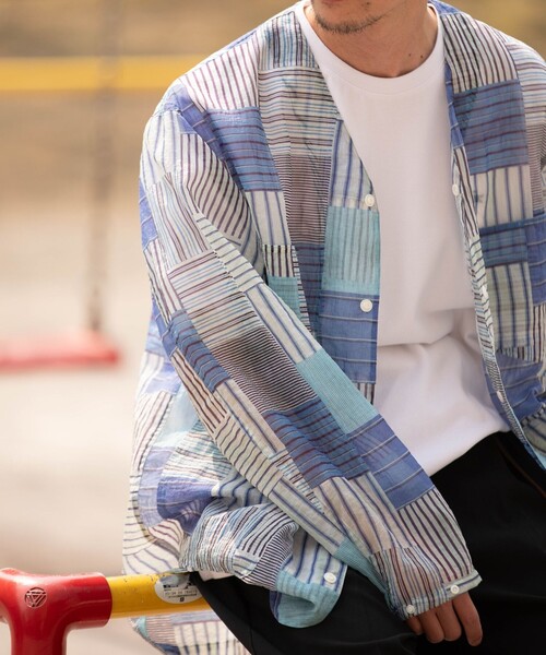 SHIPS any（シップス エニィ）の「【SHIPS any別注】迷迭香: シアー メッシュ プリント ノーカラー シャツ ジャケット◇（シャツ/ブラウス・メンズ・ベージュ/ブルー/ブラック・02/03）」の17枚目の写真