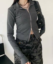 lilful | フィンガーホールダブルジップスタンドカットカーディガン(カーディガン/ボレロ)