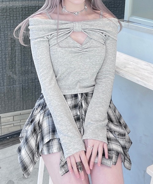 lilLilly（リルリリー）の「オフショルリボンアンサンブル（アンサンブル・レディース・グレー/ホワイト/ブラック・FREE）」の3枚目の写真