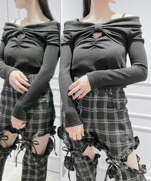 lilLilly（リルリリー）の「オフショルリボンアンサンブル（アンサンブル・レディース・グレー/ホワイト/ブラック・FREE）」の12枚目の写真