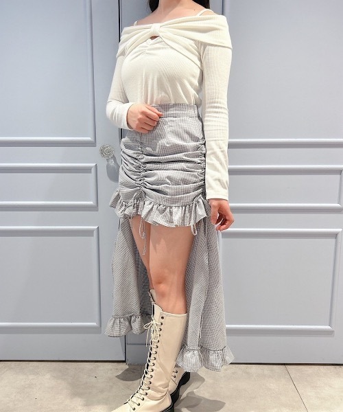 lilLilly（リルリリー）の「オフショルリボンアンサンブル（アンサンブル・レディース・グレー/ホワイト/ブラック・FREE）」の13枚目の写真