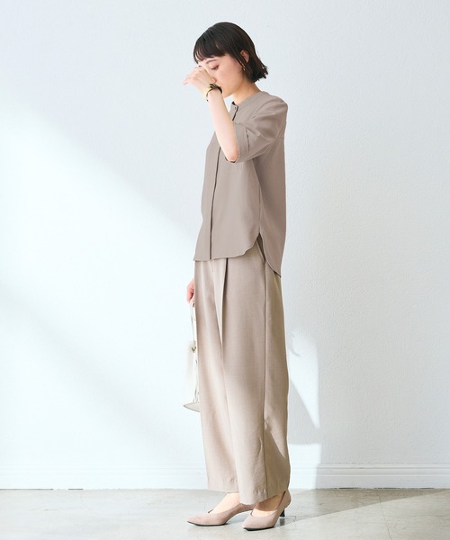 CROSS FUNCTION（クロスファンクション）の「《シワになりにくい》サマナチュラ リネンライクバンドカラーハーフスリーブブラウス【CF/クロスファンクション】（シャツ/ブラウス・レディース・ライトベージュ/ブルー/チャコールグレー/モカ/ミント・LL/L/M）」の10枚目の写真