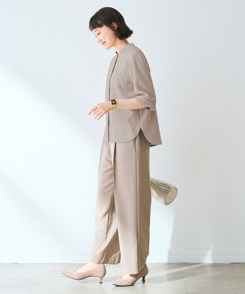 CROSS FUNCTION（クロスファンクション）の「《シワになりにくい》サマナチュラ リネンライクバンドカラーハーフスリーブブラウス【CF/クロスファンクション】（シャツ/ブラウス・レディース・ライトベージュ/ブルー/チャコールグレー/モカ/ミント・LL/L/M）」の11枚目の写真