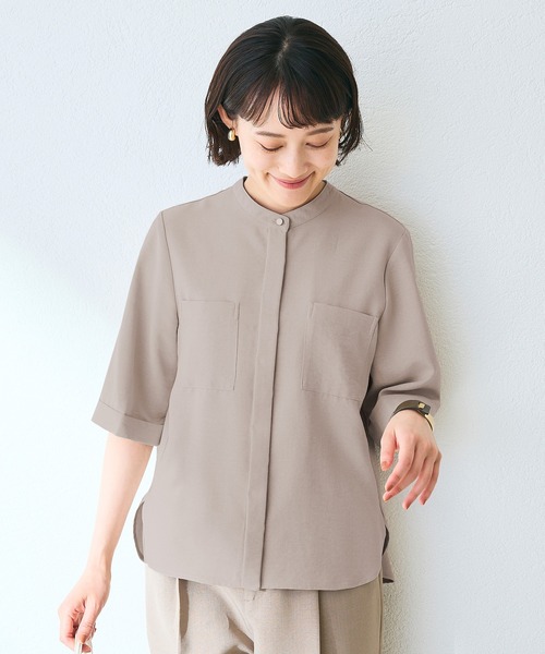 CROSS FUNCTION（クロスファンクション）の「《シワになりにくい》サマナチュラ リネンライクバンドカラーハーフスリーブブラウス【CF/クロスファンクション】（シャツ/ブラウス・レディース・ライトベージュ/ブルー/チャコールグレー/モカ/ミント・LL/L/M）」の16枚目の写真