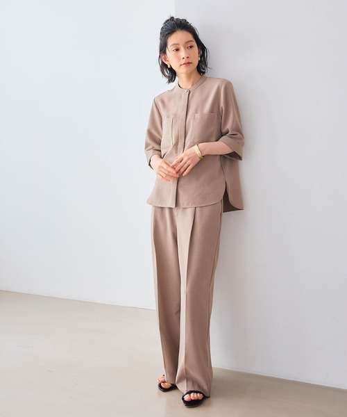 CROSS FUNCTION（クロスファンクション）の「《シワになりにくい》サマナチュラ リネンライクバンドカラーハーフスリーブブラウス【CF/クロスファンクション】（シャツ/ブラウス・レディース・ライトベージュ/ブルー/チャコールグレー/モカ/ミント・LL/L/M）」の21枚目の写真