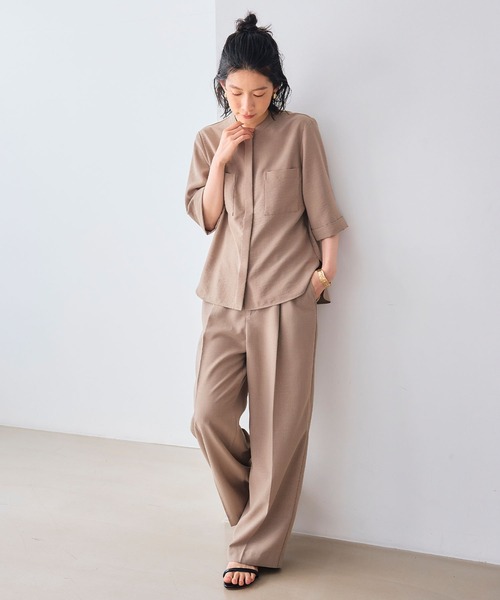 CROSS FUNCTION（クロスファンクション）の「《シワになりにくい》サマナチュラ リネンライクバンドカラーハーフスリーブブラウス【CF/クロスファンクション】（シャツ/ブラウス・レディース・ライトベージュ/ブルー/チャコールグレー/モカ/ミント・LL/L/M）」の20枚目の写真