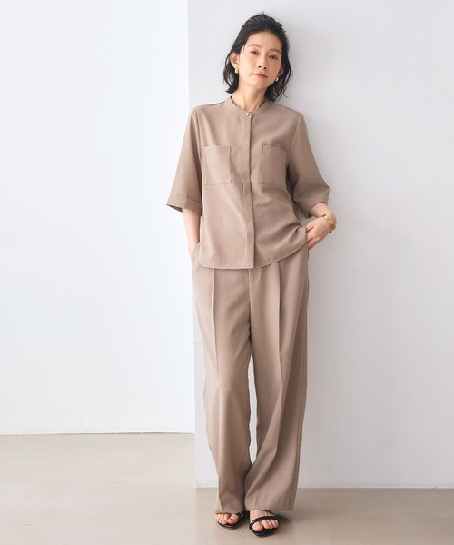 CROSS FUNCTION（クロスファンクション）の「《シワになりにくい》サマナチュラ リネンライクバンドカラーハーフスリーブブラウス【CF/クロスファンクション】（シャツ/ブラウス・レディース・ライトベージュ/ブルー/チャコールグレー/モカ/ミント・LL/L/M）」の19枚目の写真