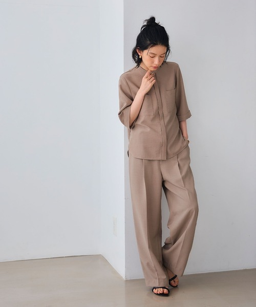 CROSS FUNCTION（クロスファンクション）の「《シワになりにくい》サマナチュラ リネンライクバンドカラーハーフスリーブブラウス【CF/クロスファンクション】（シャツ/ブラウス・レディース・ライトベージュ/ブルー/チャコールグレー/モカ/ミント・LL/L/M）」の18枚目の写真