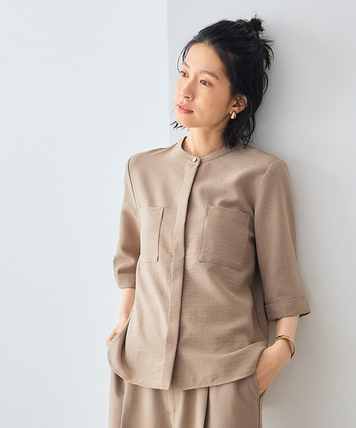 CROSS FUNCTION（クロスファンクション）の「《シワになりにくい》サマナチュラ リネンライクバンドカラーハーフスリーブブラウス【CF/クロスファンクション】（シャツ/ブラウス・レディース・ライトベージュ/ブルー/チャコールグレー/モカ/ミント・LL/L/M）」の22枚目の写真