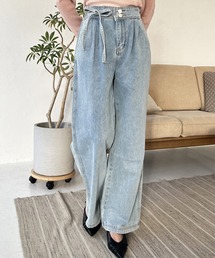 STYLEBLOCK（スタイルブロック）の「紐ベルト付きタックデザインデニムパンツ（デニムパンツ）」