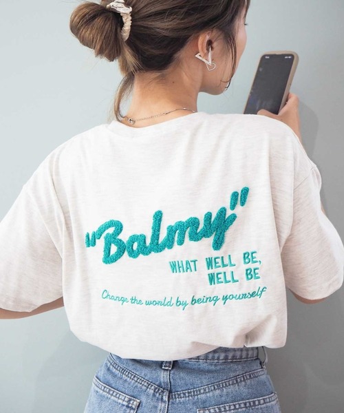 セール】サガラ刺繍バックロゴオーバーサイズ半袖Tシャツ（T