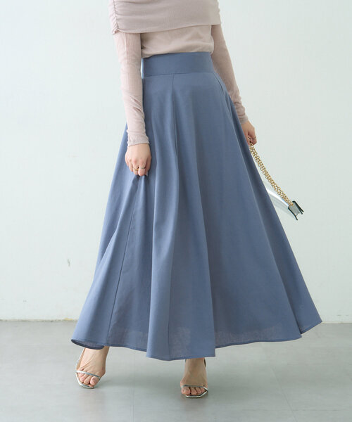 natural couture（ナチュラルクチュール）の「綿麻ハイウエストサーキュラースカート（スカート・レディース・その他1/ブルー/ブラック/ライトベージュ・LARGE/MEDIUM）」の4枚目の写真