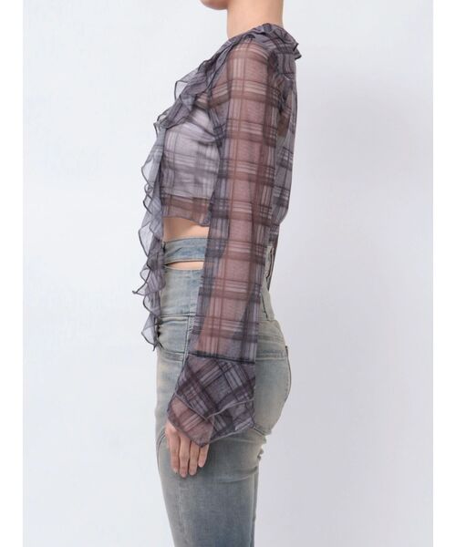 EMODA（エモダ）の「ラッフルハングクロップドブラウス（シャツ/ブラウス・レディース・グレー/ホワイト/ブルー・FREE）」の6枚目の写真