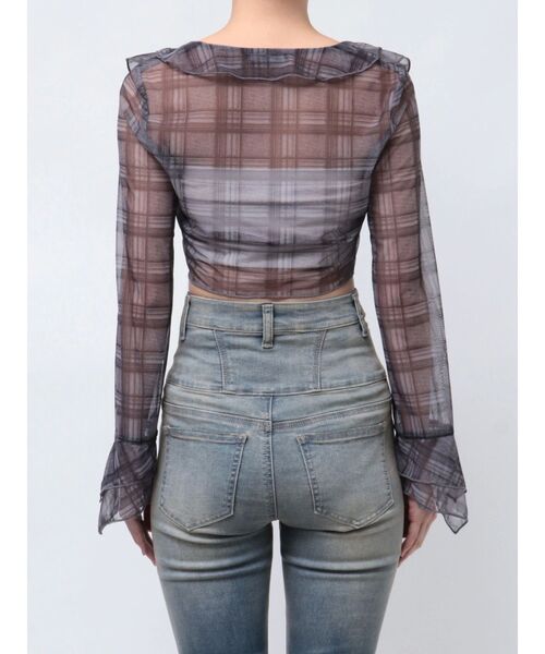 EMODA（エモダ）の「ラッフルハングクロップドブラウス（シャツ/ブラウス・レディース・グレー/ホワイト/ブルー・FREE）」の7枚目の写真