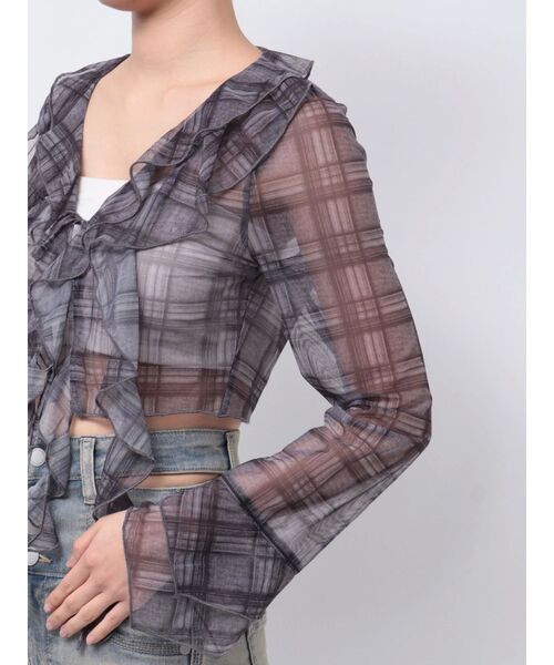 EMODA（エモダ）の「ラッフルハングクロップドブラウス（シャツ/ブラウス・レディース・グレー/ホワイト/ブルー・FREE）」の9枚目の写真