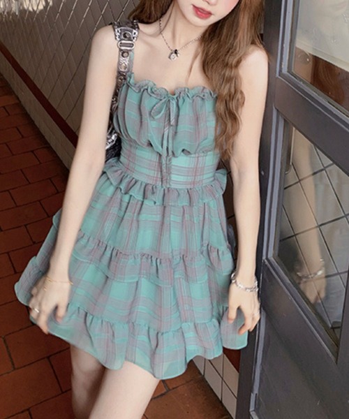 sevens(セブンズ)の「【sevens】OP ボリュームキャミミニワンピース(ワンピース・レディース・ブルー・FREE)」の2枚目の写真
