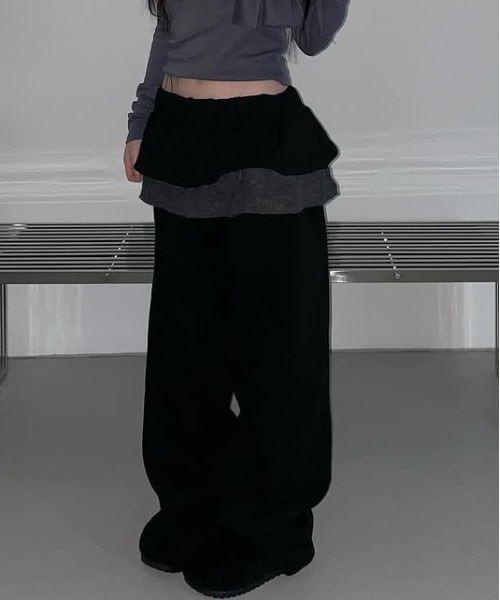 gossip!ロサンゼルス(ゴシップロサンゼルス)の「Y2K 配色ラッフルフリルワイドスウェットパンツ(スラックス・レディース・グレー/ブラック・FREE)」の7枚目の写真