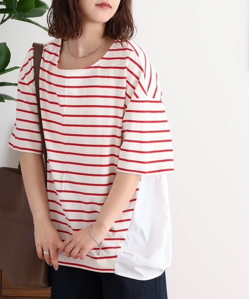 Arinomama(アリノママ)の「異素材切替タックトップス(Tシャツ/カットソー・レディース・イエロー系/グリーン系その他/レッド系/グレー系その他・FREE)」の4枚目の写真