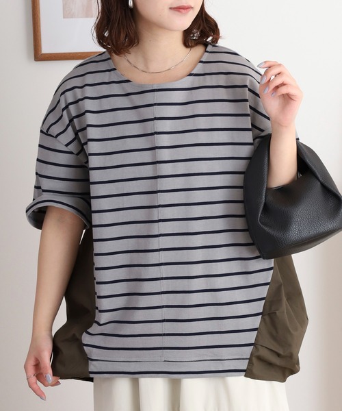 Arinomama(アリノママ)の「異素材切替タックトップス(Tシャツ/カットソー・レディース・イエロー系/グリーン系その他/レッド系/グレー系その他・FREE)」の1枚目の写真