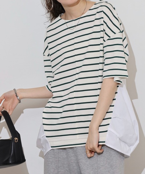Arinomama(アリノママ)の「異素材切替タックトップス(Tシャツ/カットソー・レディース・イエロー系/グリーン系その他/レッド系/グレー系その他・FREE)」の2枚目の写真