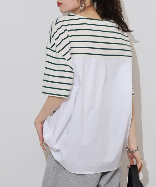 Arinomama(アリノママ)の「異素材切替タックトップス(Tシャツ/カットソー・レディース・イエロー系/グリーン系その他/レッド系/グレー系その他・FREE)」の6枚目の写真