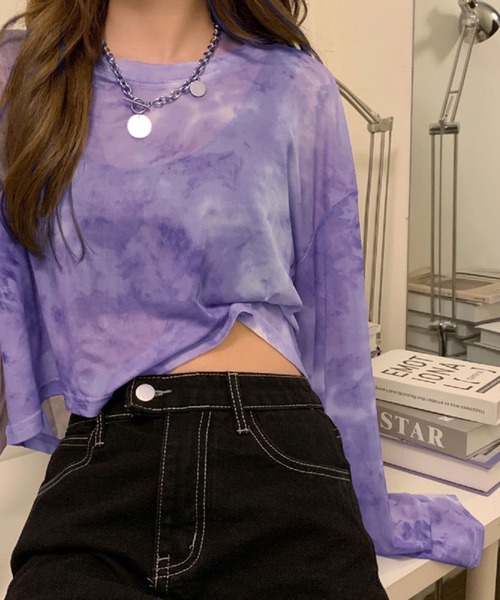 VIBGYOR（ヴィブジョー）の「【EIZZ/アイズ】タイダイ染め シアー クロップド トップス（Tシャツ/カットソー・レディース・パープル/グレー・FREE）」の10枚目の写真