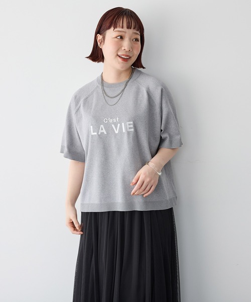 anyfee(エニフィー)の「【anyfee/プラスサイズ】刺繍ロゴ入り半袖ニットトップス(ニット/セーター・レディース・ネイビー/杢グレー・LL/3L/4L/5L)」の10枚目の写真