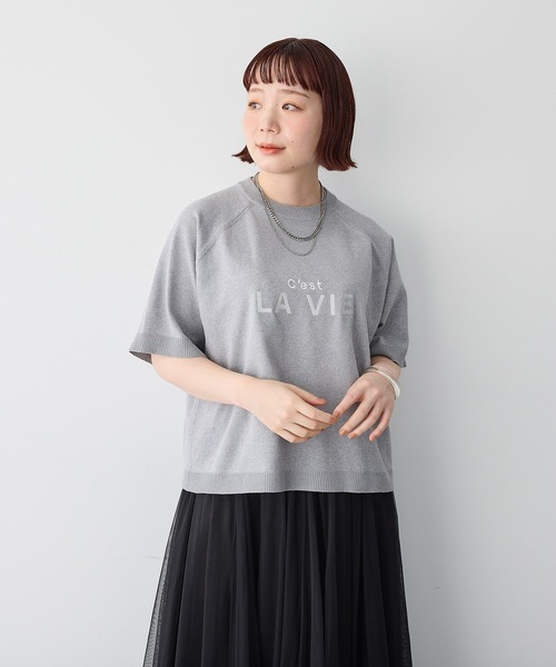 anyfee(エニフィー)の「【anyfee/プラスサイズ】刺繍ロゴ入り半袖ニットトップス(ニット/セーター・レディース・ネイビー/杢グレー・LL/3L/4L/5L)」の12枚目の写真