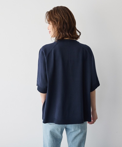 anyfee(エニフィー)の「【anyfee/プラスサイズ】刺繍ロゴ入り半袖ニットトップス(ニット/セーター・レディース・ネイビー/杢グレー・LL/3L/4L/5L)」の7枚目の写真