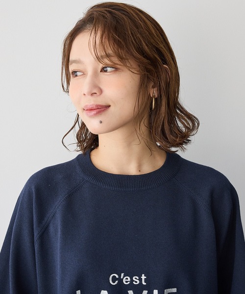 anyfee(エニフィー)の「【anyfee/プラスサイズ】刺繍ロゴ入り半袖ニットトップス(ニット/セーター・レディース・ネイビー/杢グレー・LL/3L/4L/5L)」の8枚目の写真