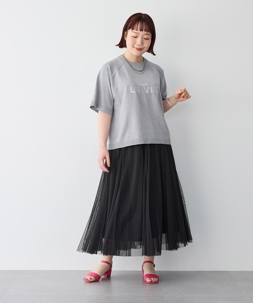 anyfee(エニフィー)の「【anyfee/プラスサイズ】刺繍ロゴ入り半袖ニットトップス(ニット/セーター・レディース・ネイビー/杢グレー・LL/3L/4L/5L)」の17枚目の写真