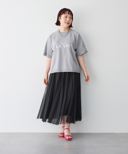 anyfee(エニフィー)の「【anyfee/プラスサイズ】刺繍ロゴ入り半袖ニットトップス(ニット/セーター・レディース・ネイビー/杢グレー・LL/3L/4L/5L)」の18枚目の写真