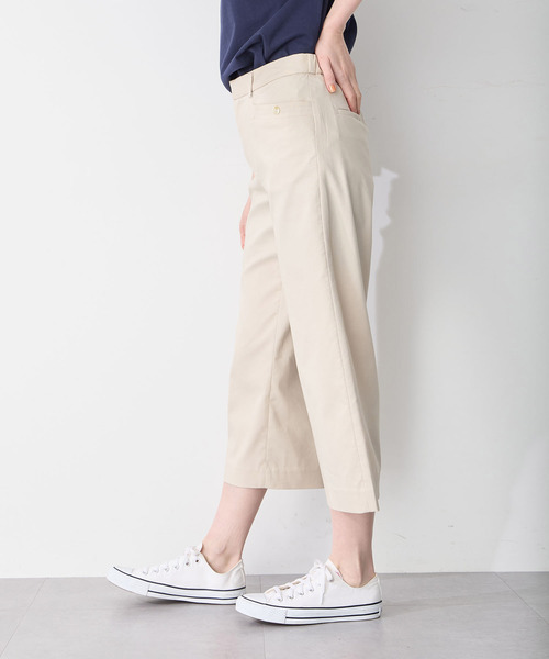 マッセメンシュ  ウール　クロップドパンツ コットンレーヨンストレッチ セミワイドクロップドパンツ