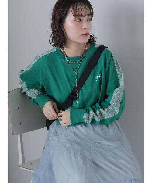 ehka sopo（エヘカソポ）の「袖レースロンT（Tシャツ/カットソー・レディース・ネイビー/グリーン/オフホワイト・F）」の14枚目の写真