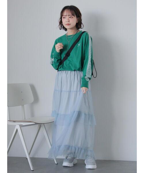 ehka sopo（エヘカソポ）の「袖レースロンT（Tシャツ/カットソー・レディース・ネイビー/グリーン/オフホワイト・F）」の18枚目の写真