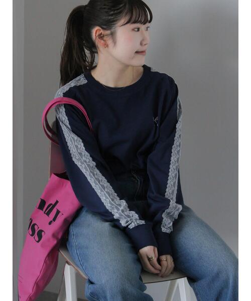 ehka sopo（エヘカソポ）の「袖レースロンT（Tシャツ/カットソー・レディース・ネイビー/グリーン/オフホワイト・F）」の21枚目の写真