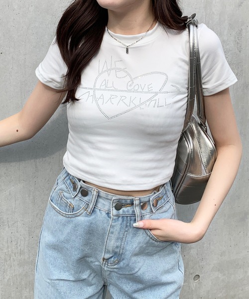 lilful(リルフル)の「ラインストーン ハートレタリングロゴ コンパクトピチT(Tシャツ/カットソー・レディース・ホワイト/ブラック・M/S)」の15枚目の写真