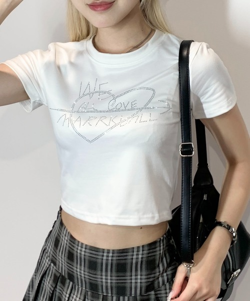 lilful(リルフル)の「ラインストーン ハートレタリングロゴ コンパクトピチT(Tシャツ/カットソー・レディース・ホワイト/ブラック・M/S)」の22枚目の写真