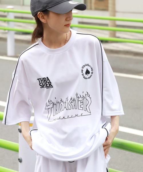 THRASHER(スラッシャー)の「【THRASHER/スラッシャー】オーバーサイズ パイピングデザイン 半袖ゲームシャツ(Tシャツ/カットソー・メンズ・ホワイト/ブラック/グリーン・M/L/XL)」の6枚目の写真