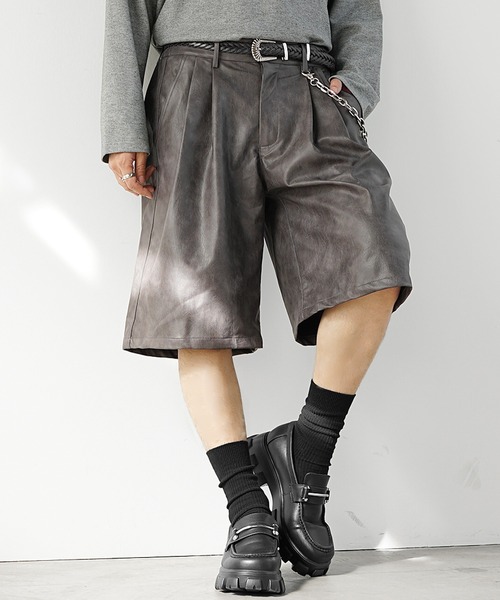 MinoriTY】ヴィンテージPUレザーハーフパンツ ショーツ メンズ