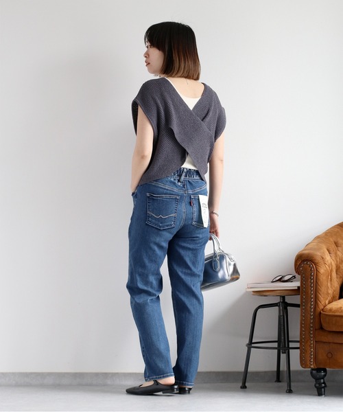 cepo(セポ)の「〈前後2way〉畦編みクロスベスト(ベスト・レディース・オフホワイト/チャコール/グレイッシュベージュ・M)」の21枚目の写真