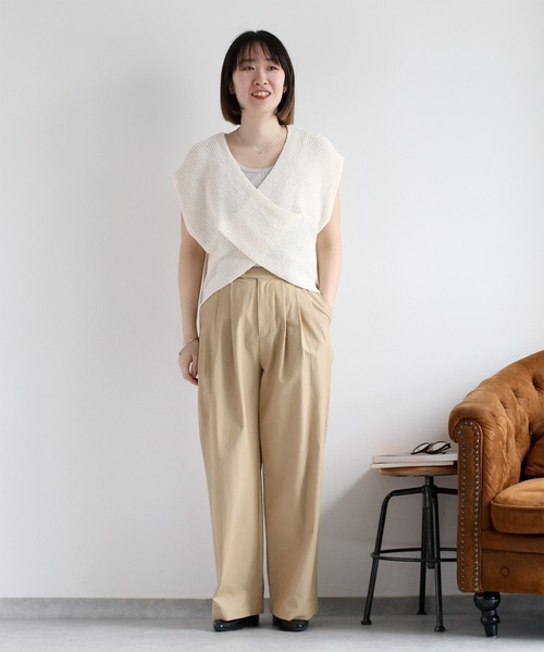 cepo(セポ)の「〈前後2way〉畦編みクロスベスト(ベスト・レディース・オフホワイト/チャコール/グレイッシュベージュ・M)」の8枚目の写真