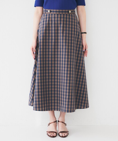 UNTITLED(アンタイトル)の「【後ろウエストゴム/洗える】ギンガムチェックAラインスカート(スカート・レディース・ブラウン系その他3/ブラック系1・46/48/50/00/01/02/03/44/42/04)」の6枚目の写真