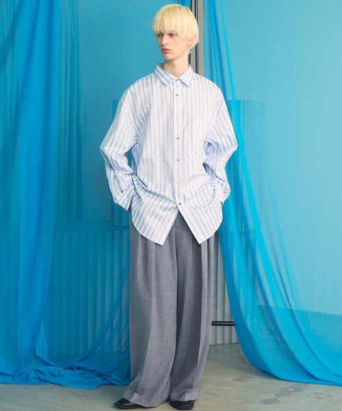 MAISON SPECIAL（メゾンスペシャル）の「《UNISEX》Triacetate Prime-Wide Two-tuck Slacks/トリアセテートプライムワイドツータックスラックス【MAISON SPECIAL/メゾンスペシャル】■セットアップ対応■（スラックス・メンズ・ブラック/グレイッシュベージュ/チャコールグレー/ブルー・0/1/2）」の7枚目の写真