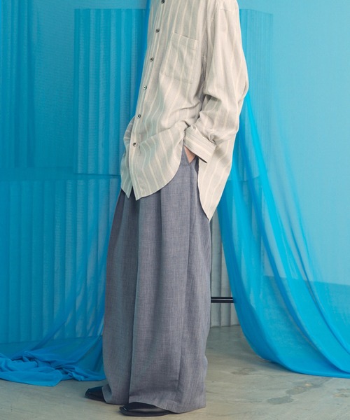 MAISON SPECIAL（メゾンスペシャル）の「《UNISEX》Triacetate Prime-Wide Two-tuck Slacks/トリアセテートプライムワイドツータックスラックス【MAISON SPECIAL/メゾンスペシャル】■セットアップ対応■（スラックス・メンズ・ブラック/グレイッシュベージュ/チャコールグレー/ブルー・0/1/2）」の20枚目の写真