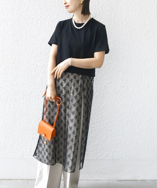 SHIPS(シップス)の「【WEB限定】ラッセル レース ドッキング TEE(Tシャツ/カットソー・レディース・ブラック/オフホワイト・ONE SIZE)」の12枚目の写真