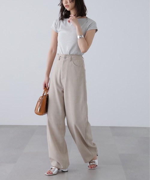 toh design works. アンティークリネンの格子ステッチエッグパンツ toh design works. アンティークリネンの格子ステッチエッグ