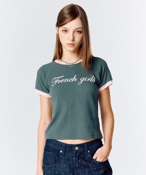 LARTIGENT(ラーティゼン)の「L15 RINGER T-SHIRT(Tシャツ/カットソー・レディース・ホワイト/スカイブルー/チャコール・FREE)」の1枚目の写真