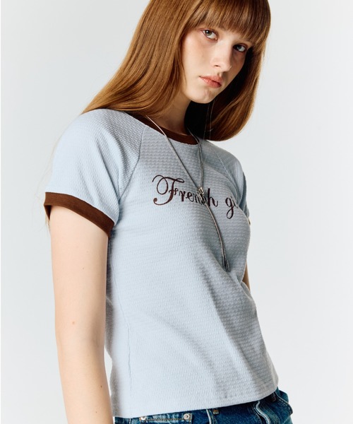 LARTIGENT(ラーティゼン)の「L15 RINGER T-SHIRT(Tシャツ/カットソー・レディース・ホワイト/スカイブルー/チャコール・FREE)」の3枚目の写真